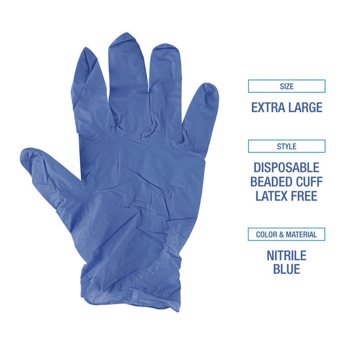 380 Series Disposable General-Purpose Nitrile Gloves, Powder-Free, X-Large, 4 mil Thick, 9.5" Long, Blue,100/Box, 10 Boxes/CT