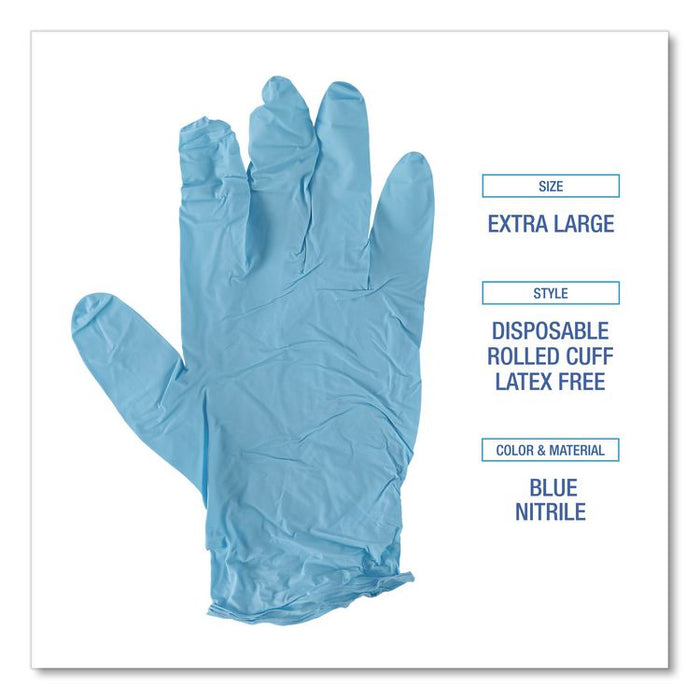 Disposable Examination Nitrile Gloves, Powder-Free, X-Large, 5 mil Thick, 9.5" Long, Blue, 100/Box