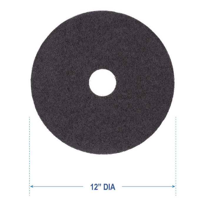 Stripping Floor Pads, 12" Diameter, Black, 5/Carton