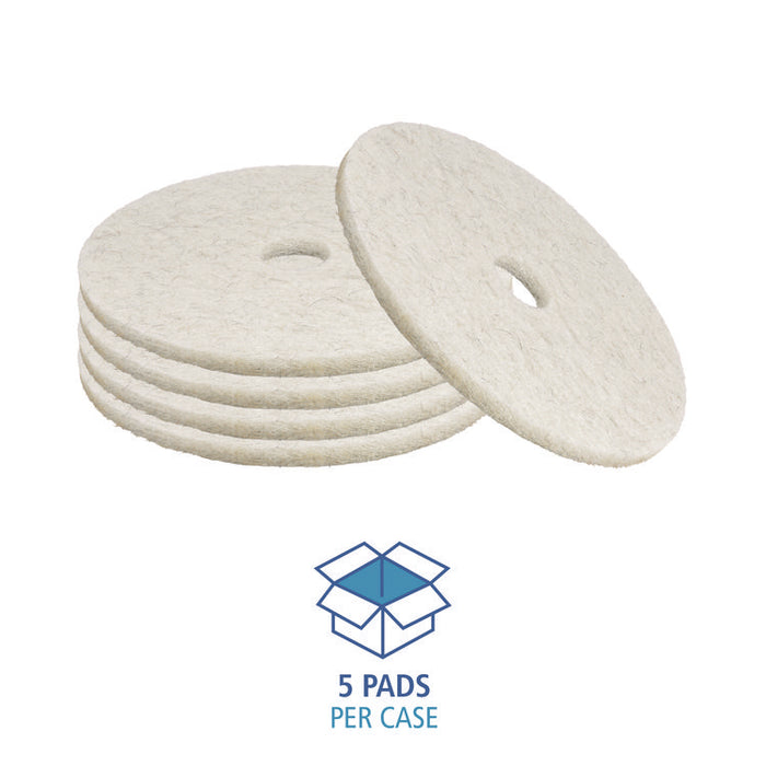 Natural Burnishing Floor Pads, 24" Diameter, White, 5/Carton