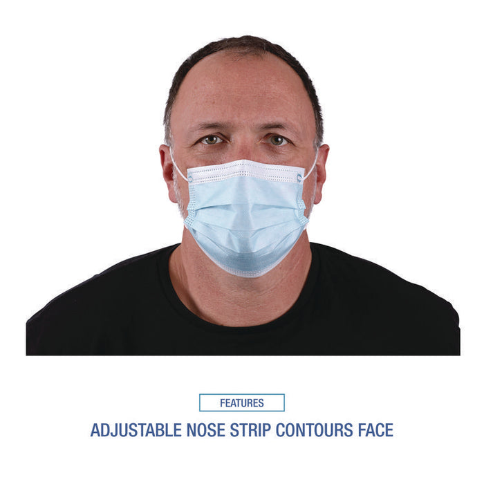 Three-Ply General Use Face Mask, Polypropylene, One Size Fits Most, Blue, 50/Box