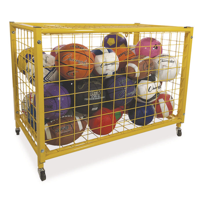 Full Size Lockable Ball Locker, Metal, 132 lb Capacity, 24 x 42 x 29.75, Yellow