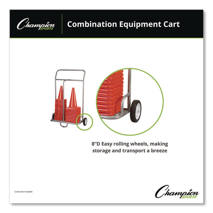 Combination Equipment Cart, Metal, 132 lb Capacity, 16 x 32 x 48, Silver