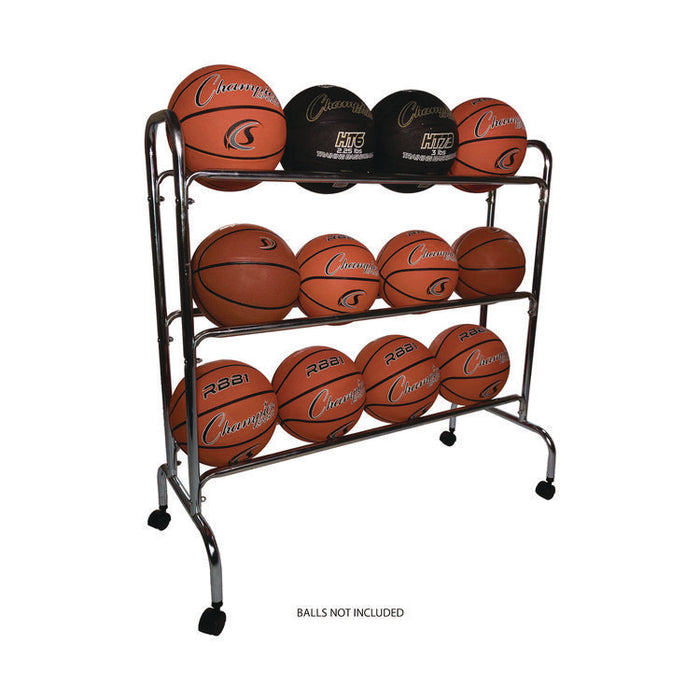 Powder-Coated Ball Cart, Metal, 132 lb Capacity, 17 x 41 x 41, Silver
