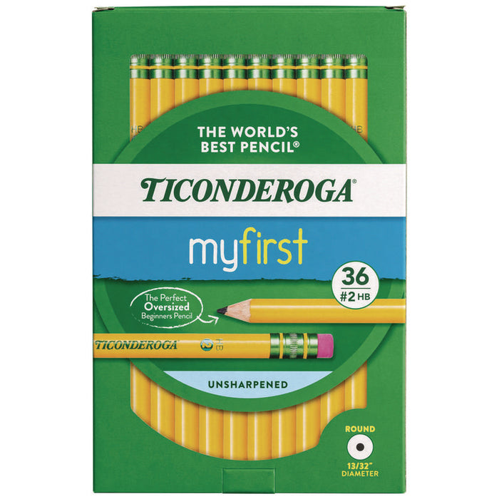 My First Woodcase Pencil with Eraser, 3.6 mm, HB (#2), Black Lead, Yellow Barrel, 36/Pack