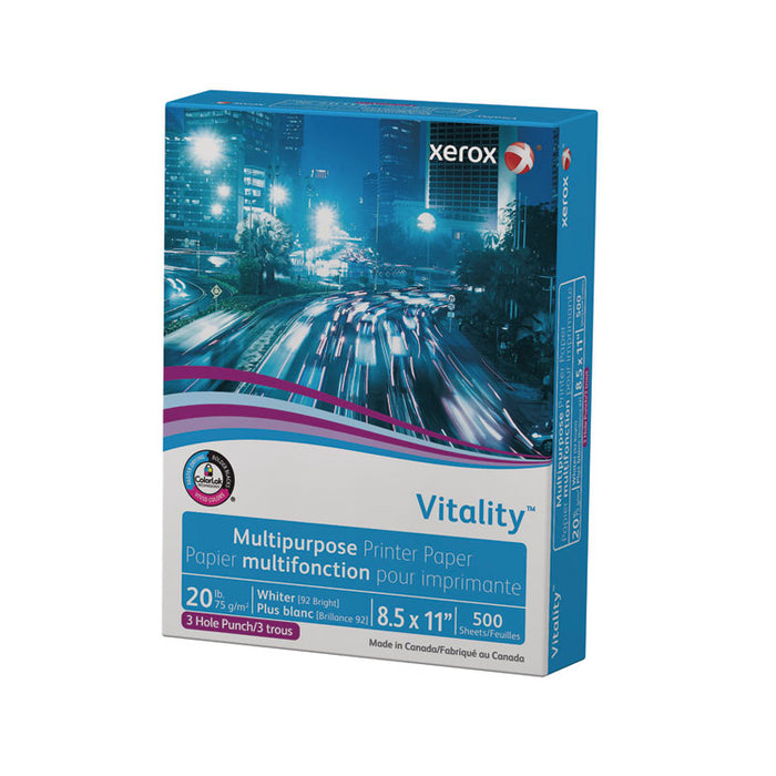 Vitality Multipurpose Print Paper, 92 Bright, 3-Hole, 20 lb Bond Weight, 8.5 x 11, White, 500/Ream