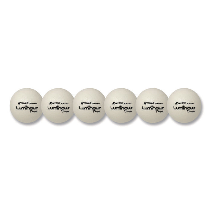 Rhino Skin Luminous Dodgeball Set, 6.3" Diameter, Luminous White/Blue, 6/Set