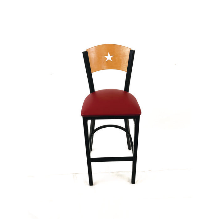 Liberty Series Barstool, Supports Up to 300 lb, 28.5" Seat Height, Burgundy Seat, Natural Back, Black Base