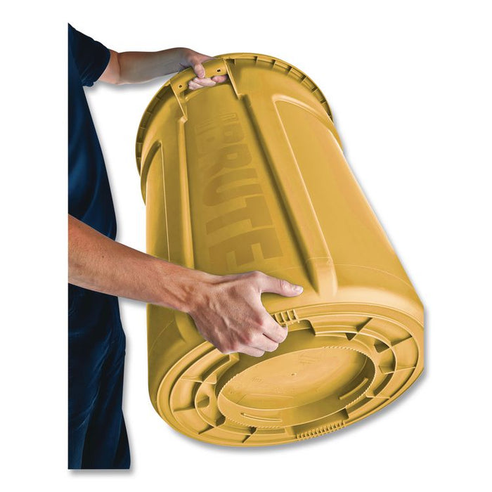 Vented Round Brute Container, 10 gal, Plastic, Yellow