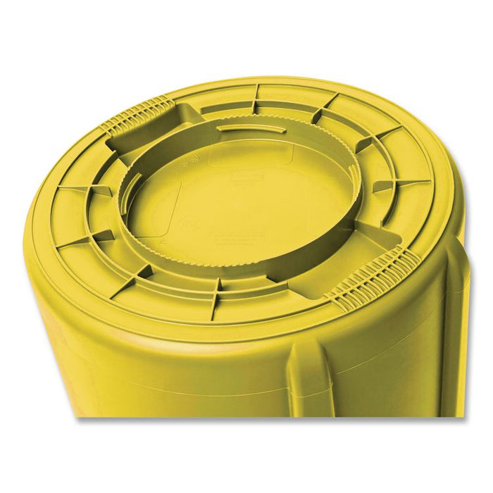 Vented Round Brute Container, 10 gal, Plastic, Yellow