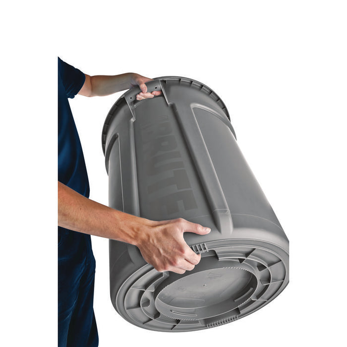 Vented Round Brute Container, 20 gal, Plastic, Gray