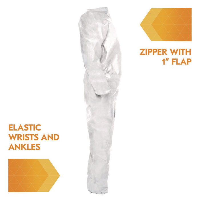 A20 Breathable Particle Protection Coveralls, Zip Front, Elastic Back, Wrists, Ankles, 4X-Large, White, 20/Carton
