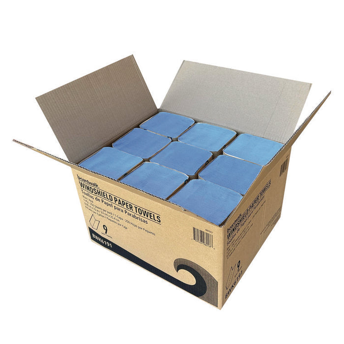 Windshield Paper Towels, 9.05 x 10, Blue, 250/Pack, 9 Packs/Carton