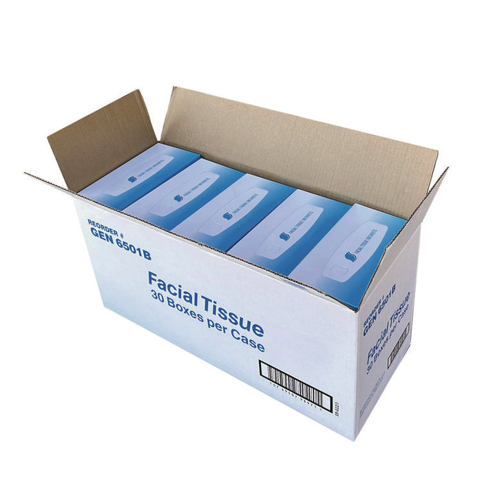 Facial Tissue, Flat Box, 2-Ply, White, 100 Sheets/Box, 30 Boxes/Carton