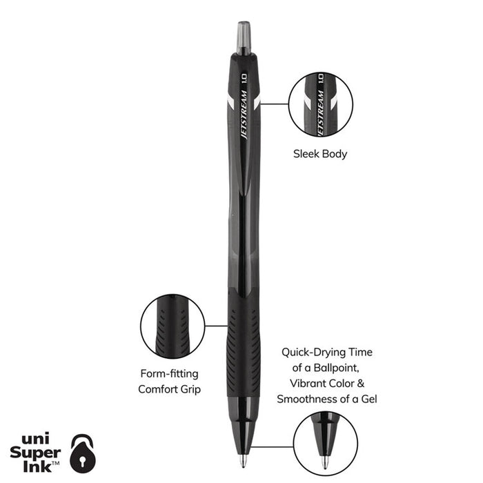 Jetstream Elements Hybrid Gel Pen, Retractable, Medium 1 mm, Black Ink, Translucent Black/Black Barrel, Dozen
