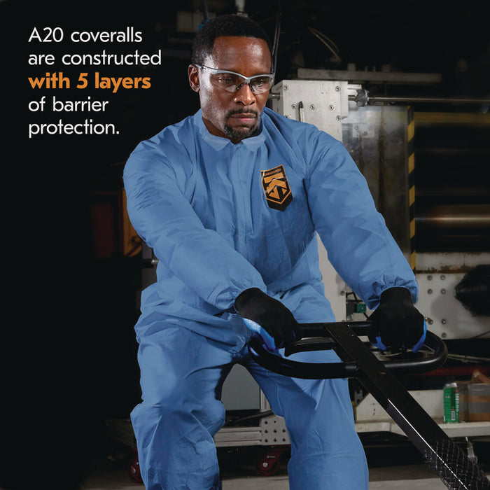 A20 Breathable Particle Protection Coveralls, Zip Front, Elastic Back, Wrists, Ankles, 3X-Large, Blue, 20/Carton