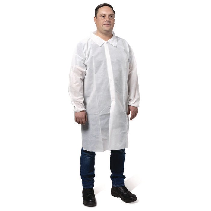 KGA10 Standard Weight Lab Coat for Non-Hazardous Particulate Protection, Large, White, 50/Carton