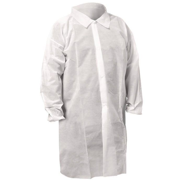KGA10 Standard Weight Lab Coat for Non-Hazardous Particulate Protection, 3X-Large, White, 50/Carton