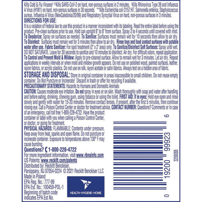 Disinfectant Spray To Go, Crisp Linen Scent, 1.5 oz Aerosol Spray, 12/Carton
