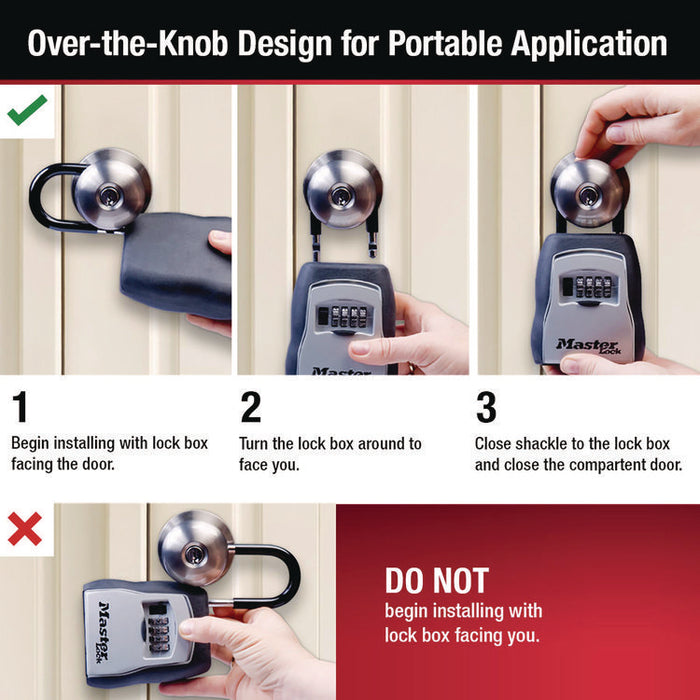 Locking Combination 5 Key Steel Box, 3.25" Wide, Black/Silver