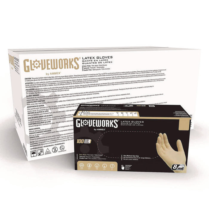 Extra Thick Latex Disposable Gloves, Powder-Free, Large, 6 mil Thick, 9.5" Long, Ivory, 100/Box, 10 Boxes/Carton