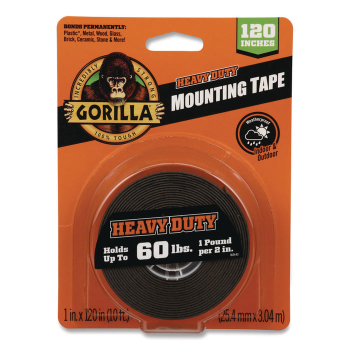 Heavy Duty Mounting Tape, Permanent, Holds Up to 1 lb/2 sq in, 1" x 120", Black
