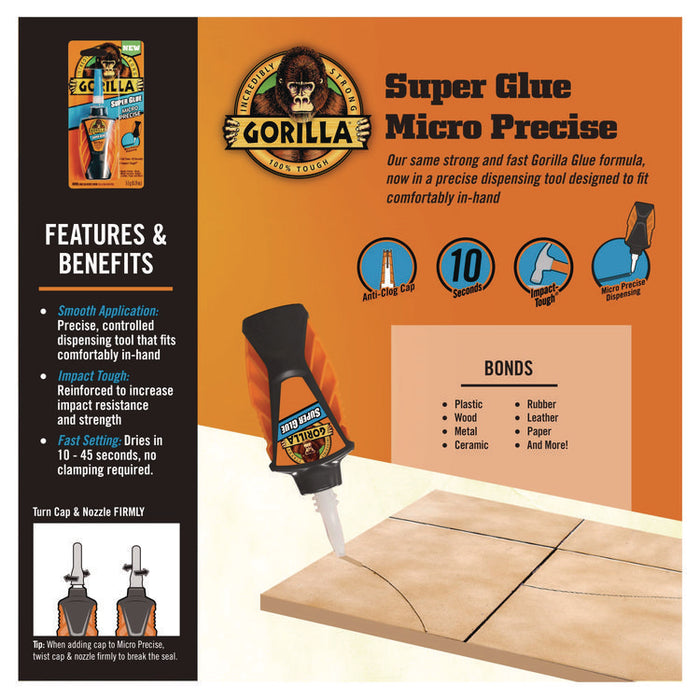 Super Glue Micro Precise, 0.18 oz, Dries Clear