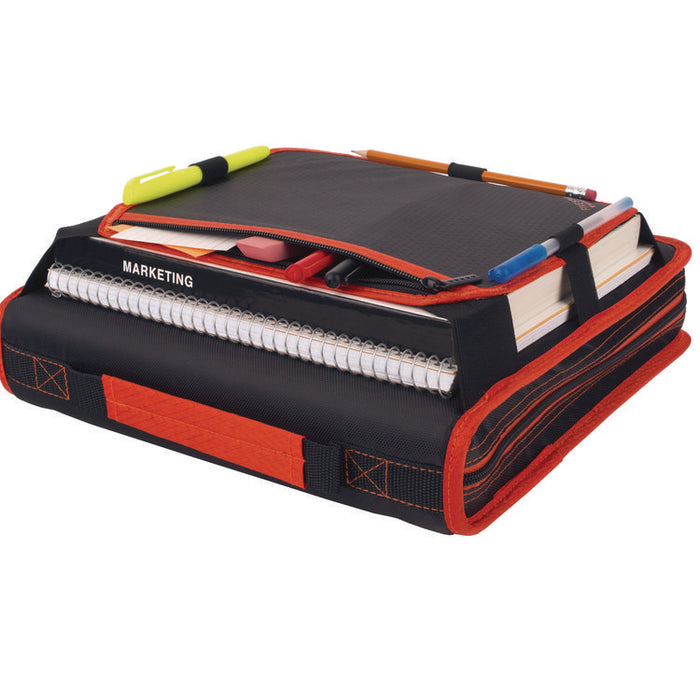 Zipper Binder, 3 Rings, 2" Capacity, 11 x 8.5, Black/Red Accents