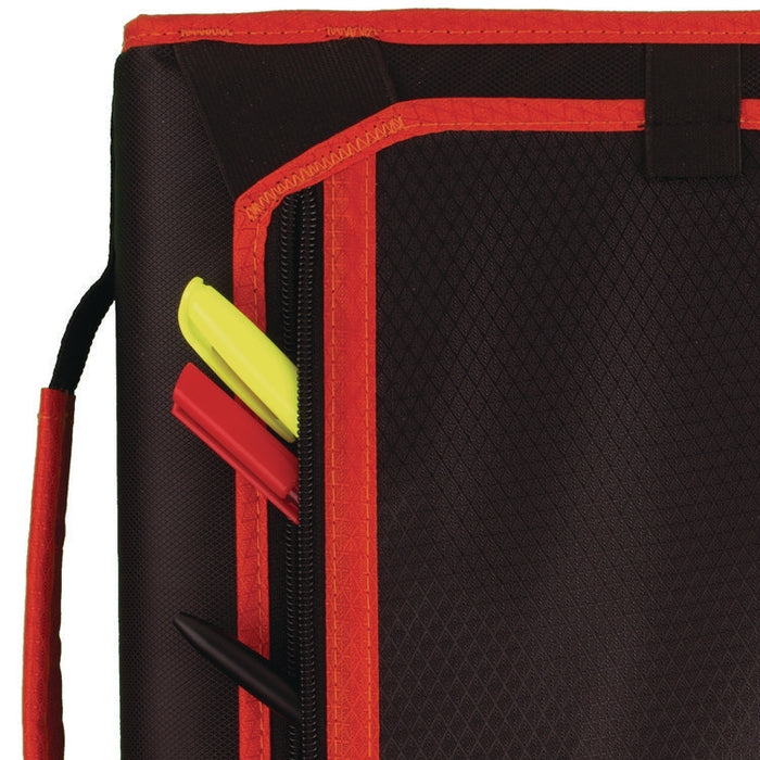 Zipper Binder, 3 Rings, 2" Capacity, 11 x 8.5, Black/Red Accents