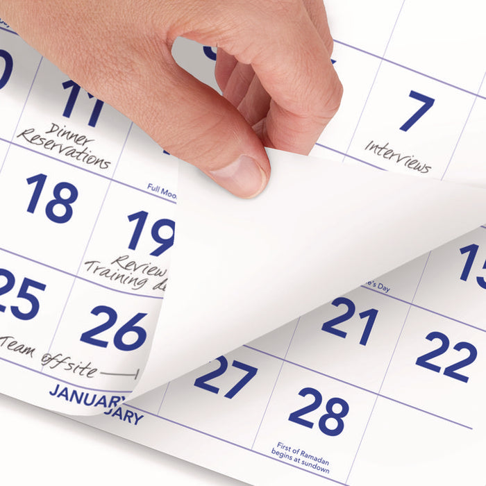 Deluxe Three-Month Reference Wall Calendar, Vertical Orientation, 12 x 27, White Sheets, 14-Month: Dec 2025 to Jan 2027