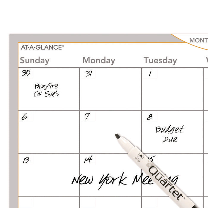 WallMates Self-Adhesive Dry Erase Monthly Planning Surfaces, 36 x 24, White/Gray/Orange Sheets, Undated