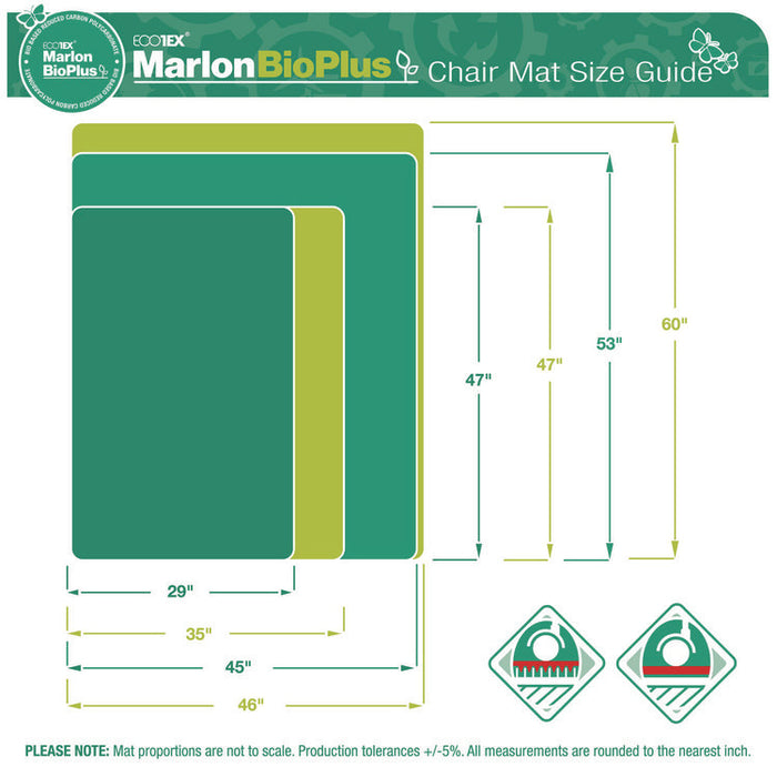 Ecotex Marlon BioPlus Rectangular Polycarbonate Chair Mat for Hard Floors, Rectangular, 45" x 53", Clear