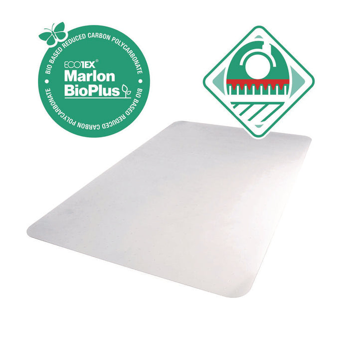 Ecotex Marlon BioPlus Polycarbonate Chair Mat for Low to Medium Pile Carpeted Floors, Rectangular, 29" x 47", Clear