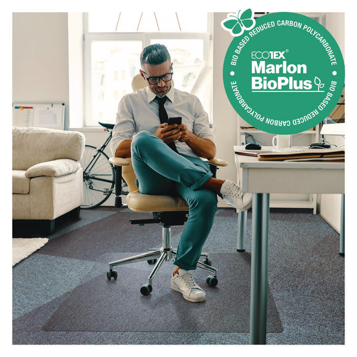Ecotex Marlon BioPlus Polycarbonate Chair Mat for Low to Medium Pile Carpeted Floors, Rectangular, 45" x 53", Clear