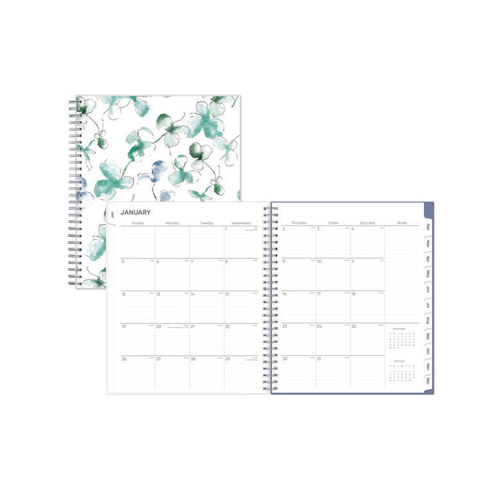 Lindley Monthly Planner, Floral Artwork, 10 x 8, White/Blue/Green Cover, 12-Month (Jan to Dec): 2026