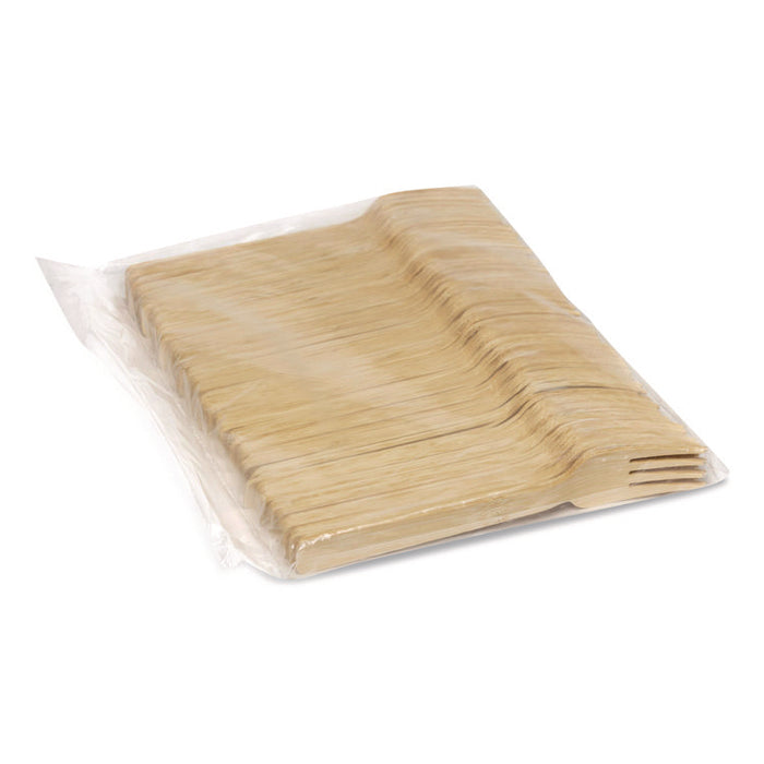 Bamboo Cutlery, Mediumweight Fork, Paper, Light Golden, 100/Pack, 10 Packs/Carton