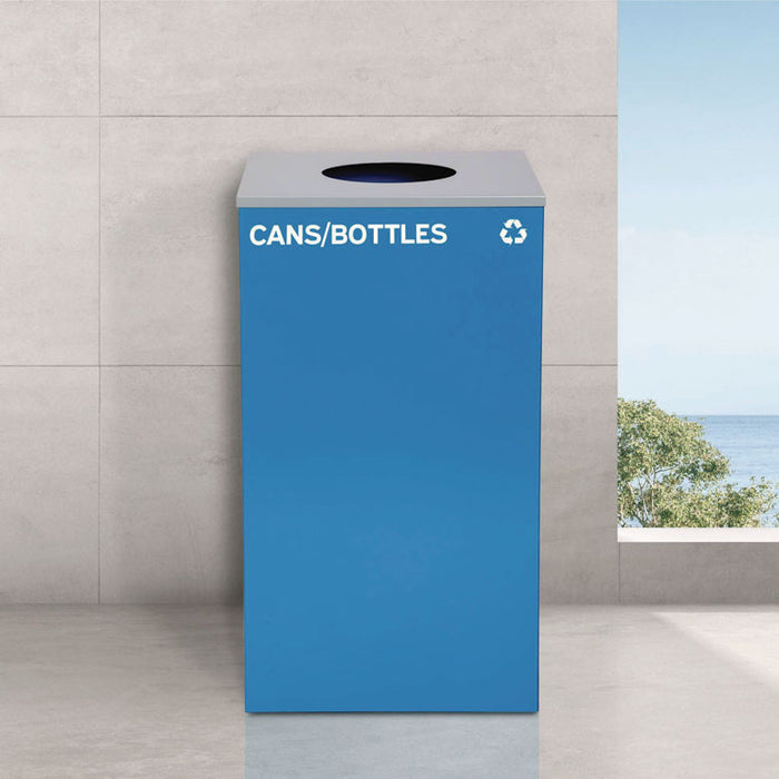 29 Gallon Trash/Recycling Cans, Steel, Blue Cans/Bottles Recycling with Circle Lid, Black Trash Can with Square Lid