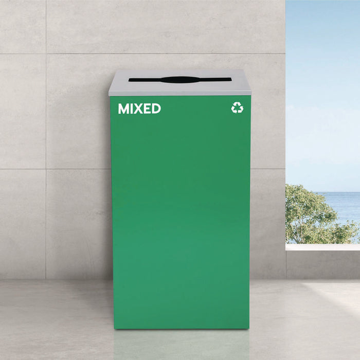 29 Gallon Trash/Recycling Cans, Steel, Green Mixed Recycling Can with Mixed Lid, Black Trash Can with Square Lid