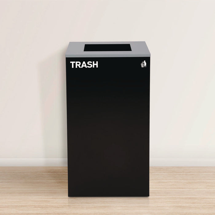 29 Gallon Trash/Recycling Cans, Steel, Green Mixed Recycling Can with Mixed Lid, Black Trash Can with Square Lid