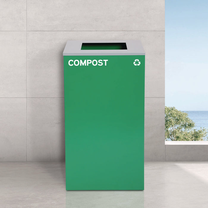 29 Gallon Trash/Recycling Cans, Steel, Blue Cans/Bottles Recycling Can, Green Compost Can, Black Trash Can with Square Lids