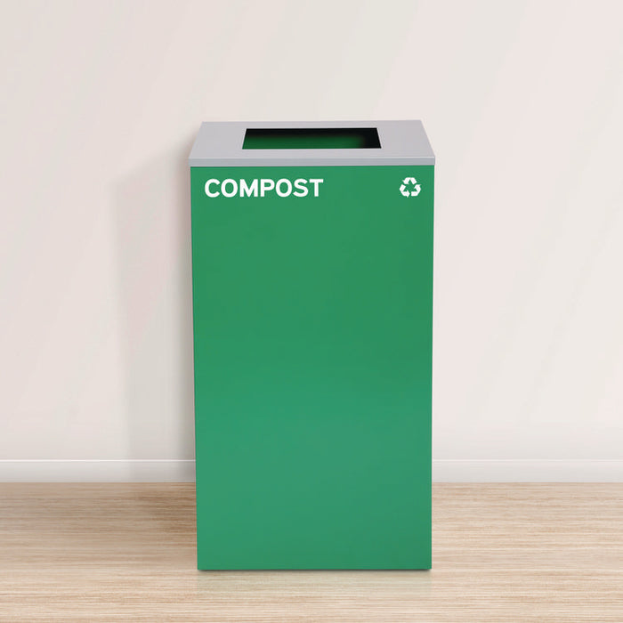 29 Gallon Trash/Recycling Cans, Steel, Green Compost Can with Square Lid