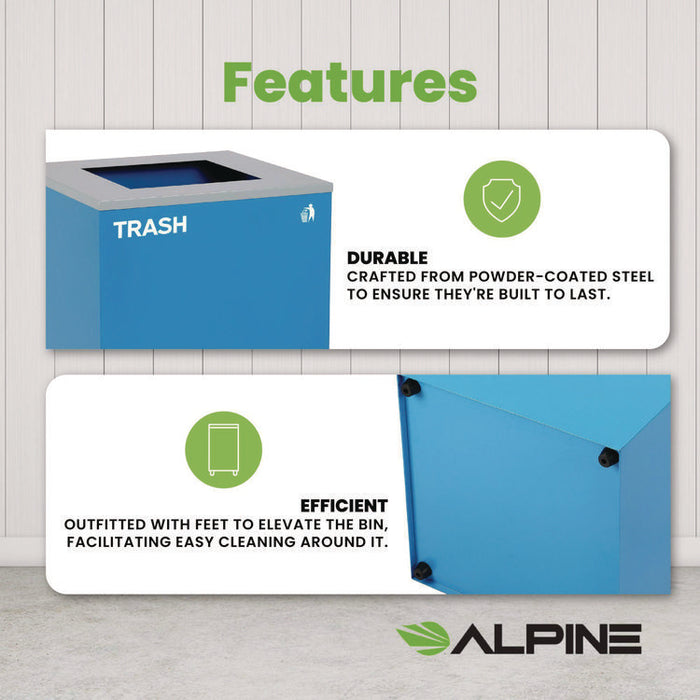 29 Gallon Trash/Recycling Cans, Steel, Blue Trash Can with Square Lid