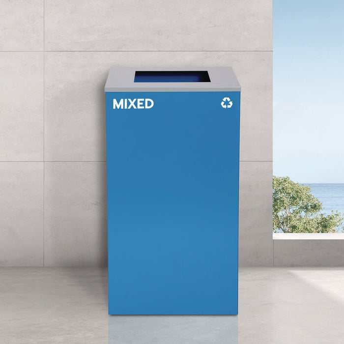 29 Gallon Trash/Recycling Cans, Steel, Blue Mixed Recycling Can with Square Lid