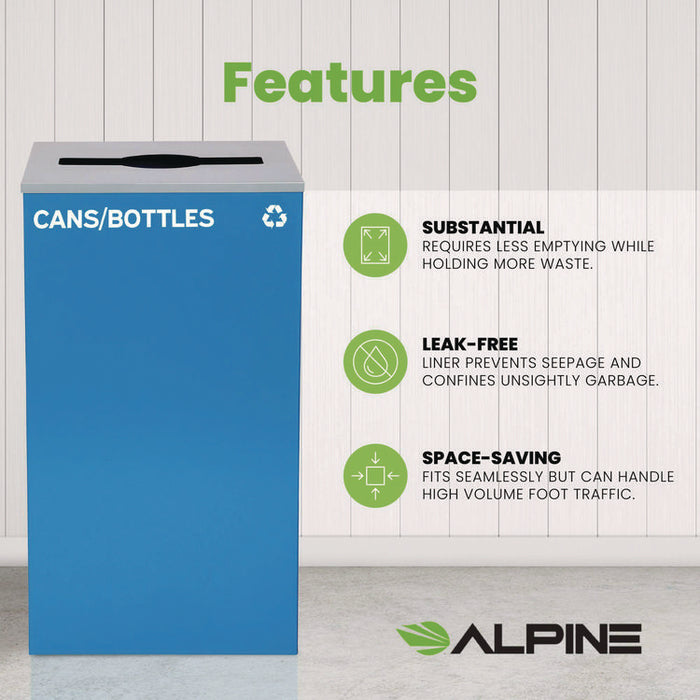 29 Gallon Trash/Recycling Cans, Steel, Blue Cans/Bottles Recycling Can with Mixed Lid