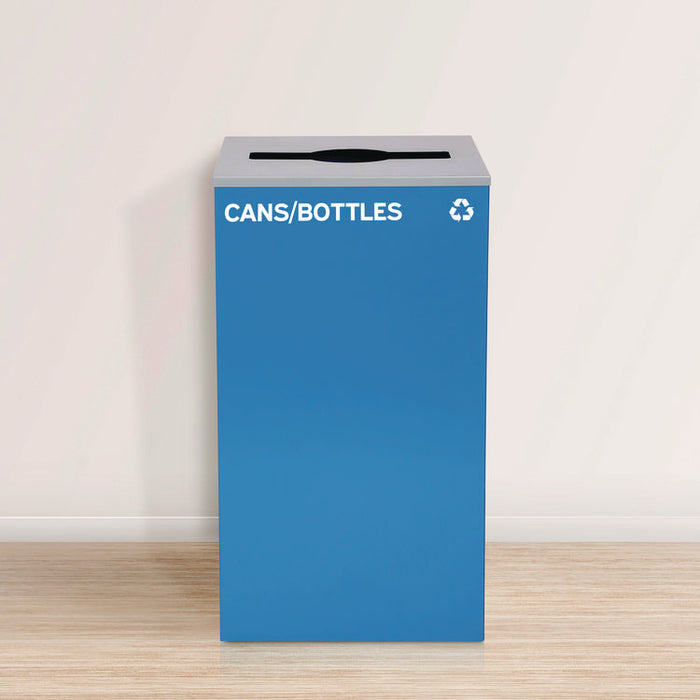 29 Gallon Trash/Recycling Cans, Steel, Blue Cans/Bottles Recycling Can with Mixed Lid
