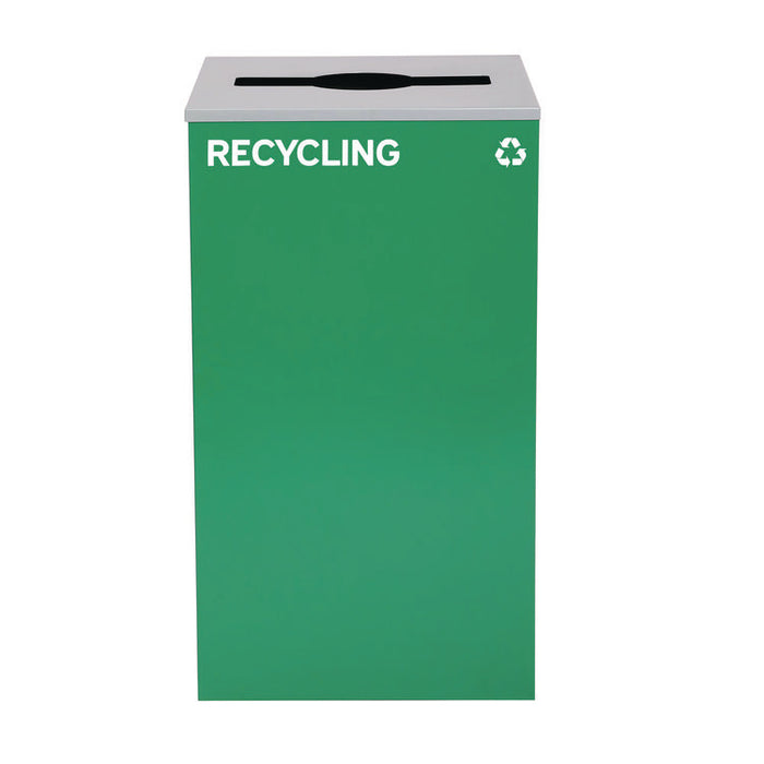 29 Gallon Trash/Recycling Cans, Steel, Blue Recycling Can and Black Trash Can w/Sq Lid, Green Recycling Can with Mixed Lid