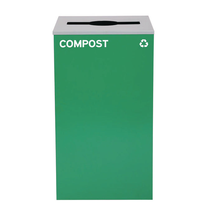 29 Gallon Trash/Recycling Cans, Steel, Blue Recycling Can and Black Trash Can w/Square Lids, Green Compost Can with Mixed Lid