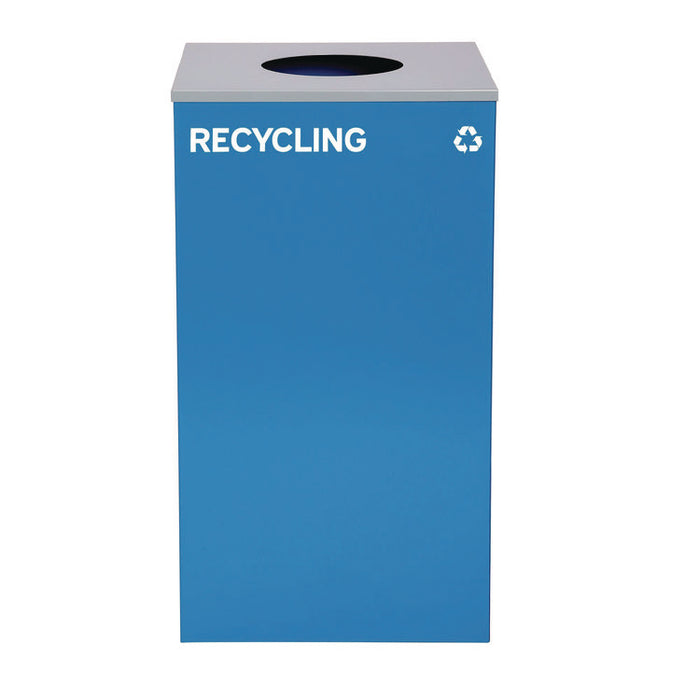 29 Gallon Trash/Recycling Cans, Steel, Blue Recycling Can w/Circle Lid, Green Compost Can and Black Trash Can w/Square Lids