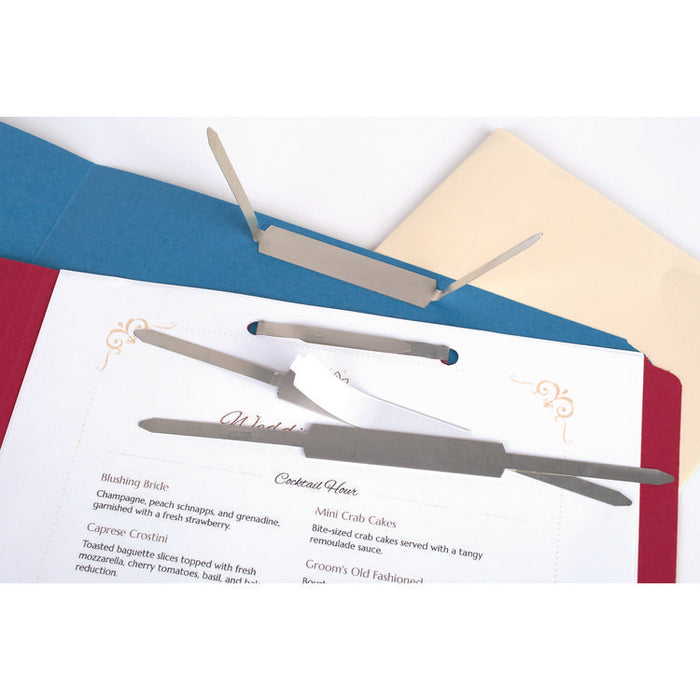 Self-Adhesive Two-Prong Paper Fastener Bases, 2" Capacity, 2.75" Center to Center, Matte Steel, 100/Box
