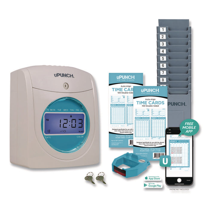 Digital Auto-Align Punch Time Clock Bundle, Digital Display, White